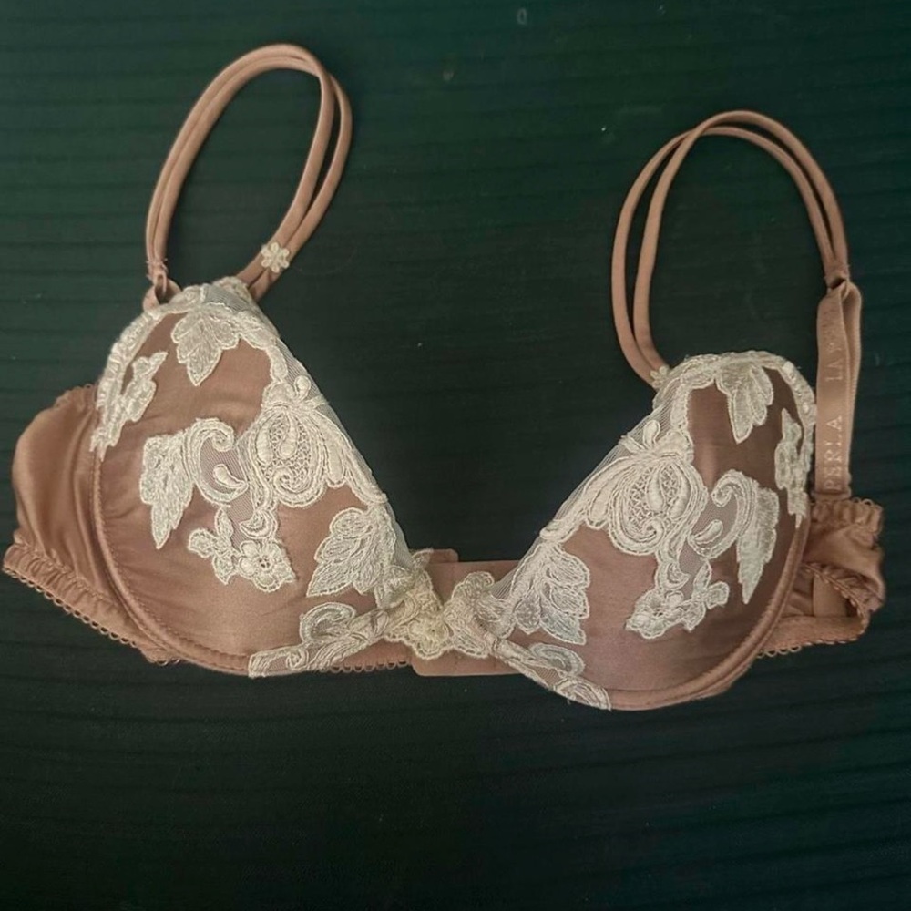 La Perla Silk and Lace Trimmed Bra in Tan